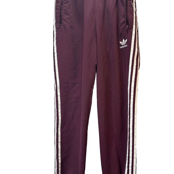 Adidas Burgundy Joggers with Classic White Stripe Size M - Picture 1 of 10
